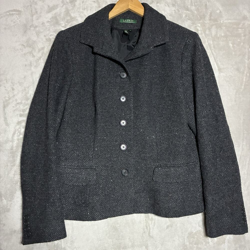 Vintage Lauren Ralph Lauren Button-Up Bouclé Jacket Black/Charcoal Size 16